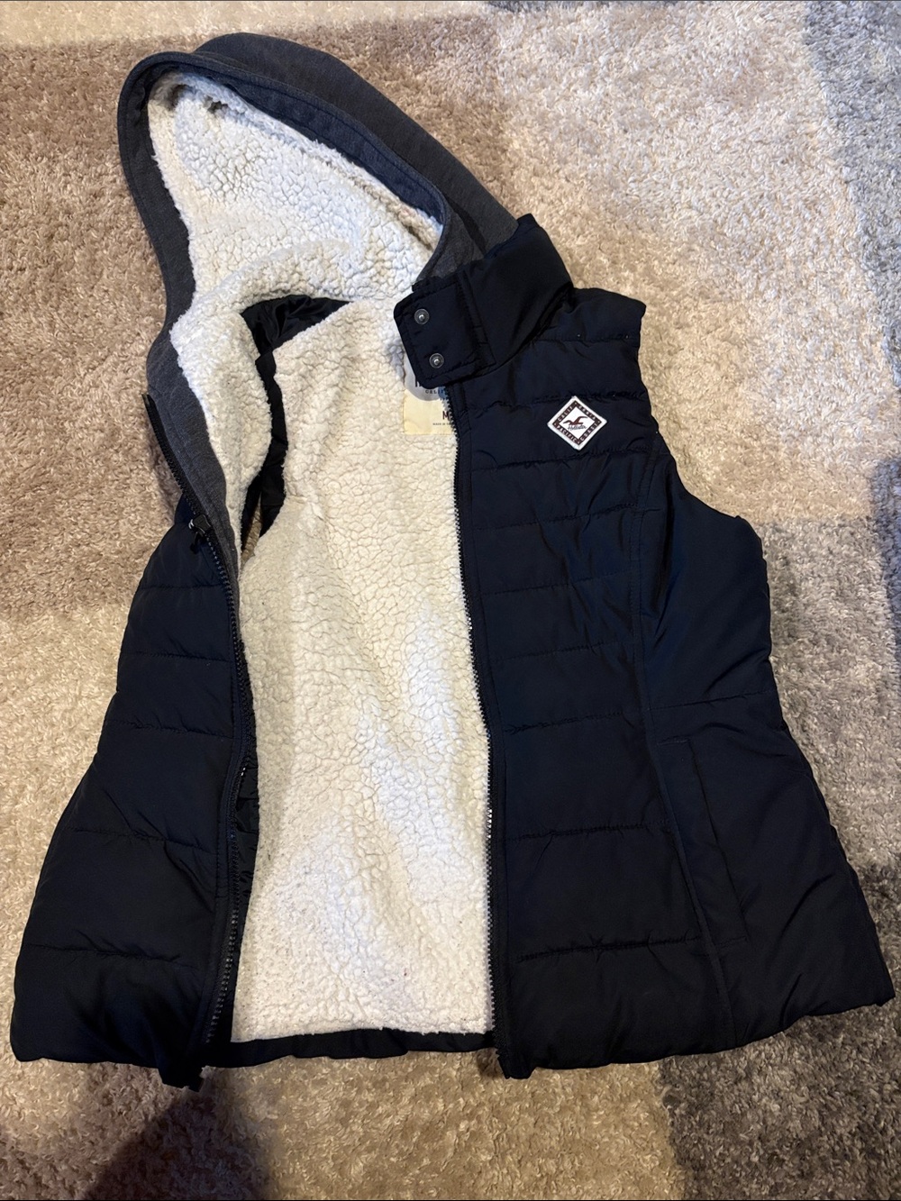 Hollister Cream Sherpa Jacket with Maroon Logo
